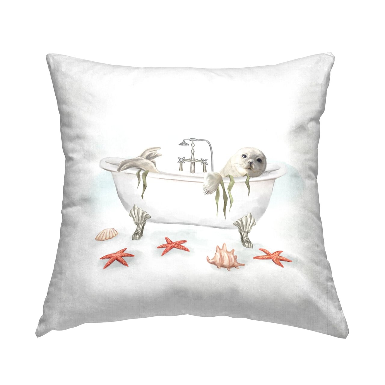 Stupell Industries White Sea Otter Nautical Vintage Tub Throw Pillow, 18" x 18"